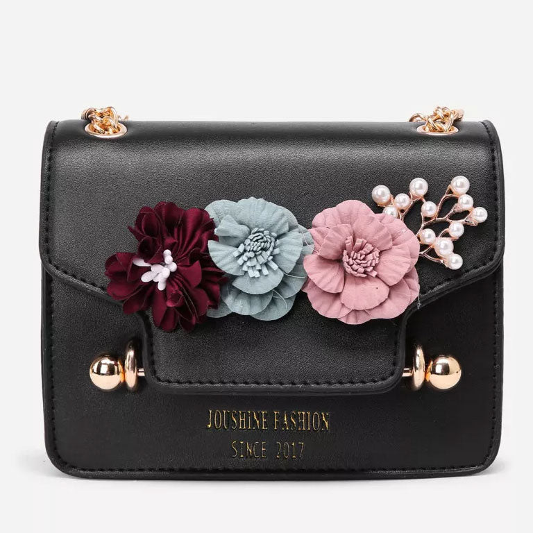 3D Flower Faux Pearl Detail Chain Bag