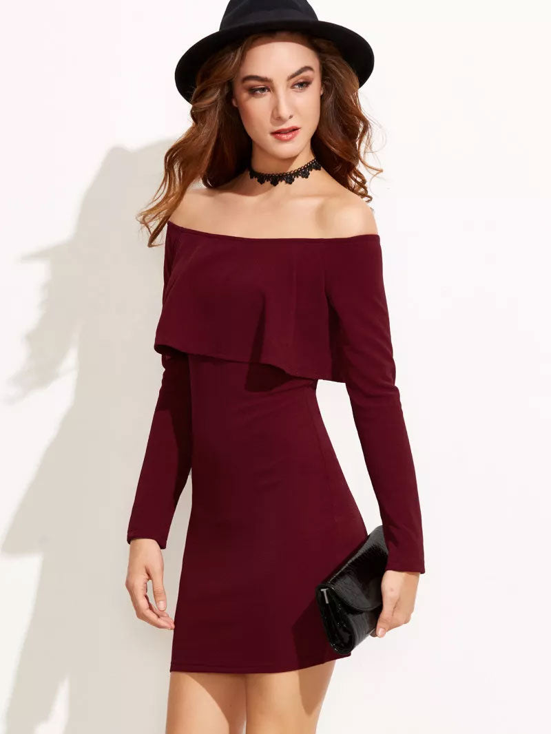 Off the shoulder ruffle best sale bodycon dress